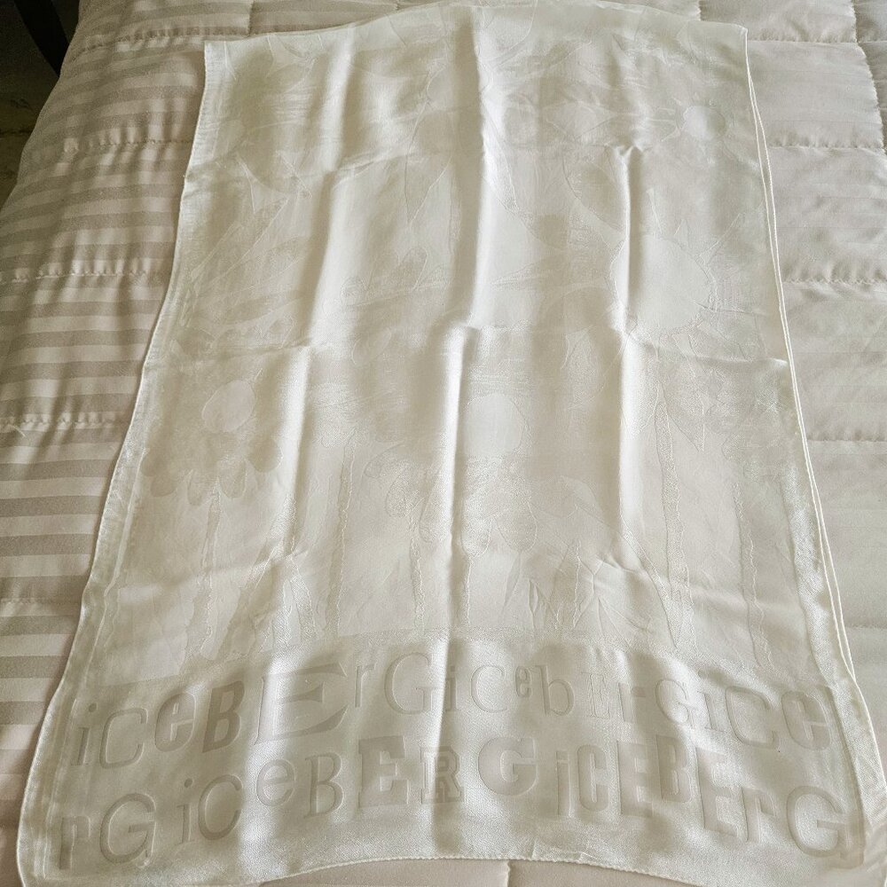 ICEBERG Larioseta Como White Floral & Logo Accent Silk Scarf (1)